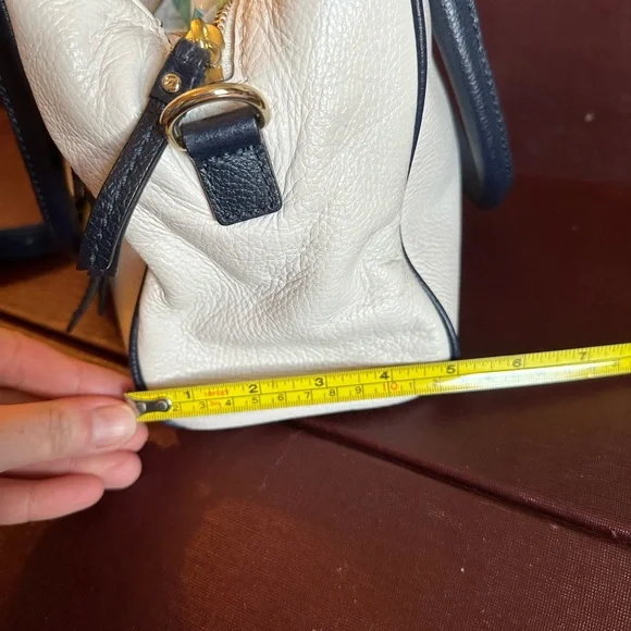 Kate Spade Blue & White Leather Satchel handbag hadlen grant park cement navy - Picture 15 of 16